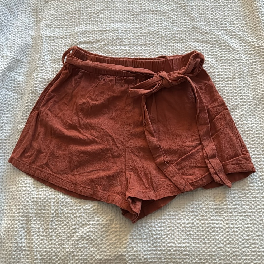 Orange Flowy Shorts with Tie